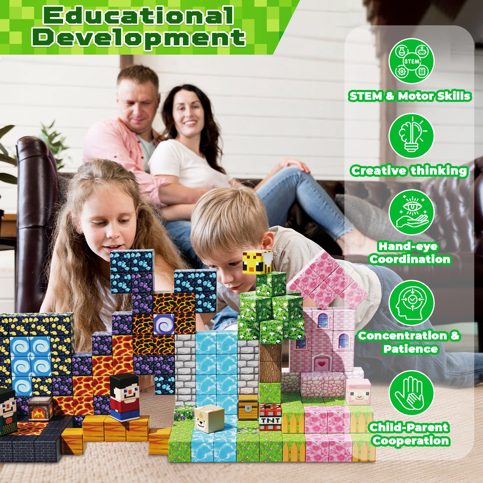 Magnetopia™【Pink x Forest x Dark】Magnetic Building Blocks | 200